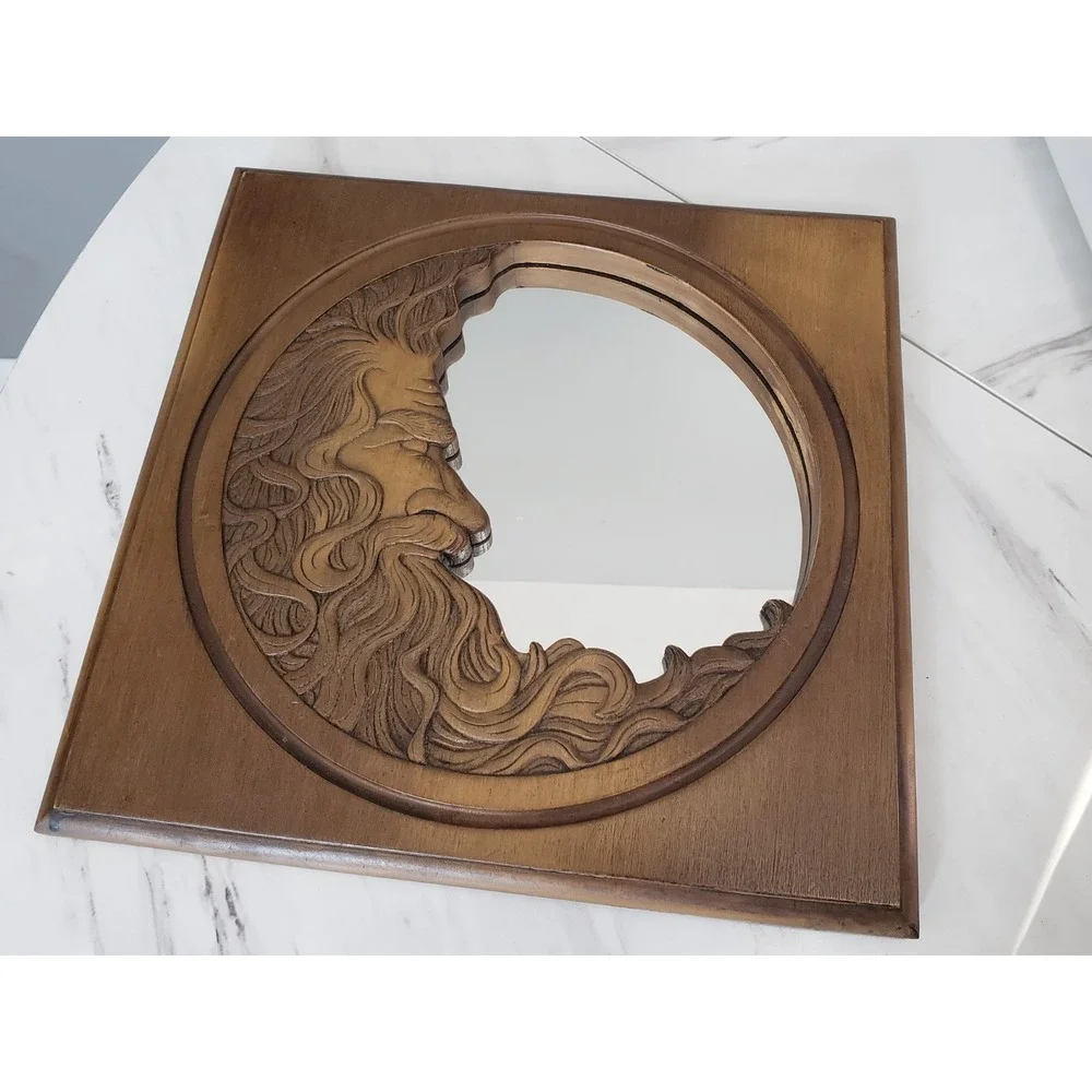 Vintage 1977 Hardin Carved‎ Wooden Crescent Moon Celestial Face Man Wall Mirror